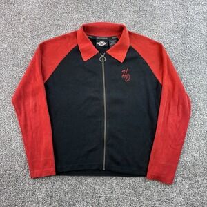 Vintage Harley Davidson Sweater Women's Large Black Orange Cotton Full Zip Biker